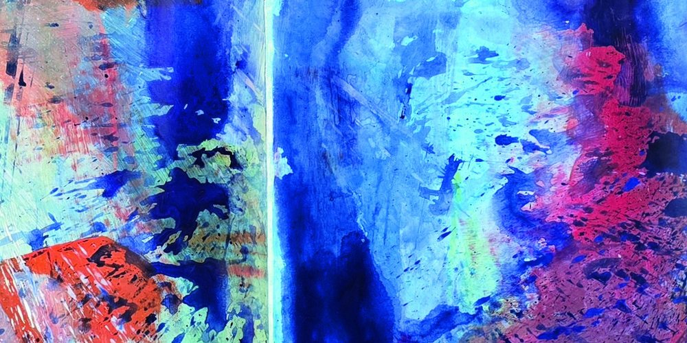 Ausschnitt aus Weg des Wandels von Roswitha Gronemann, blaue gestische Malerei