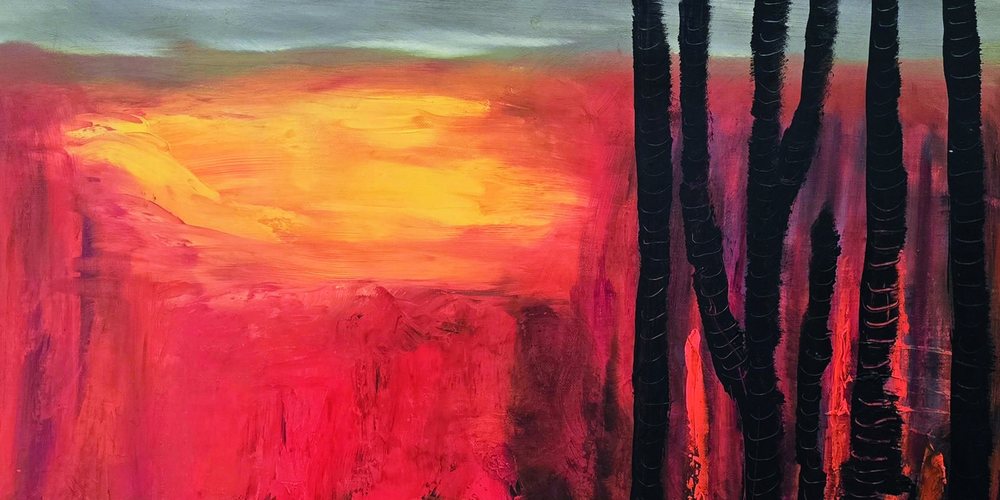 Ausschnitt aus Im Feuer der Zeit von Roswitha Gronemann, gluehendes Rot und Orange